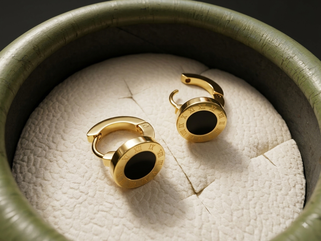 Small hoop black design earrings