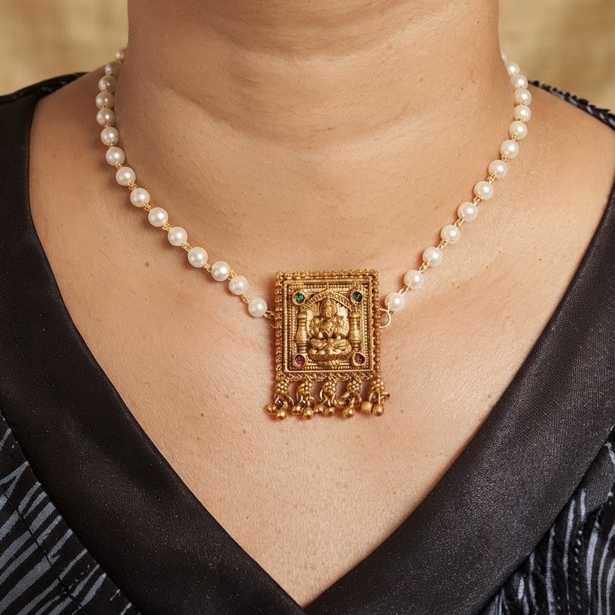 Antique Choker earring combo (Single layer Pearl)Square