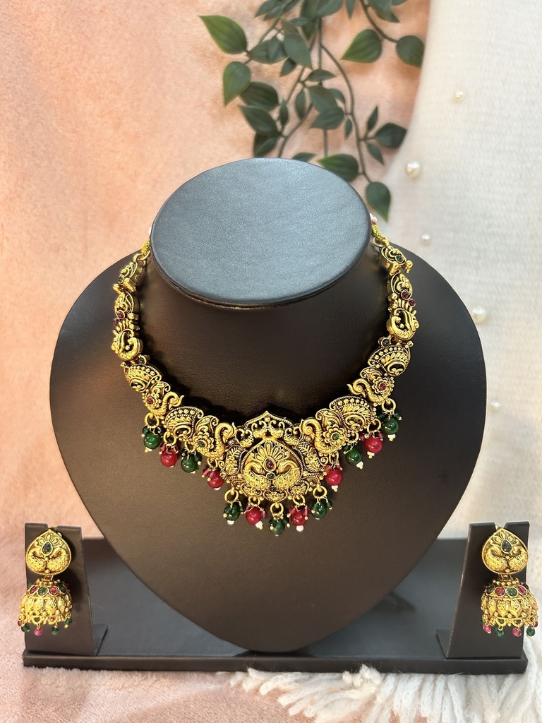 Antique metal necklace-Kundan - Peacock