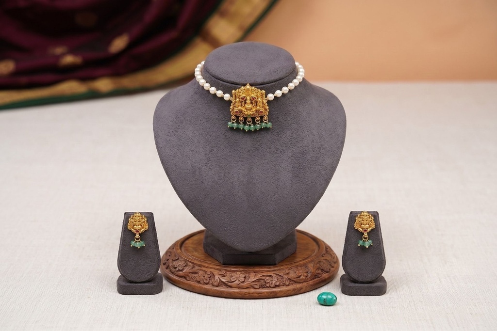 Antique Choker earring combo (Single layer Pearl)