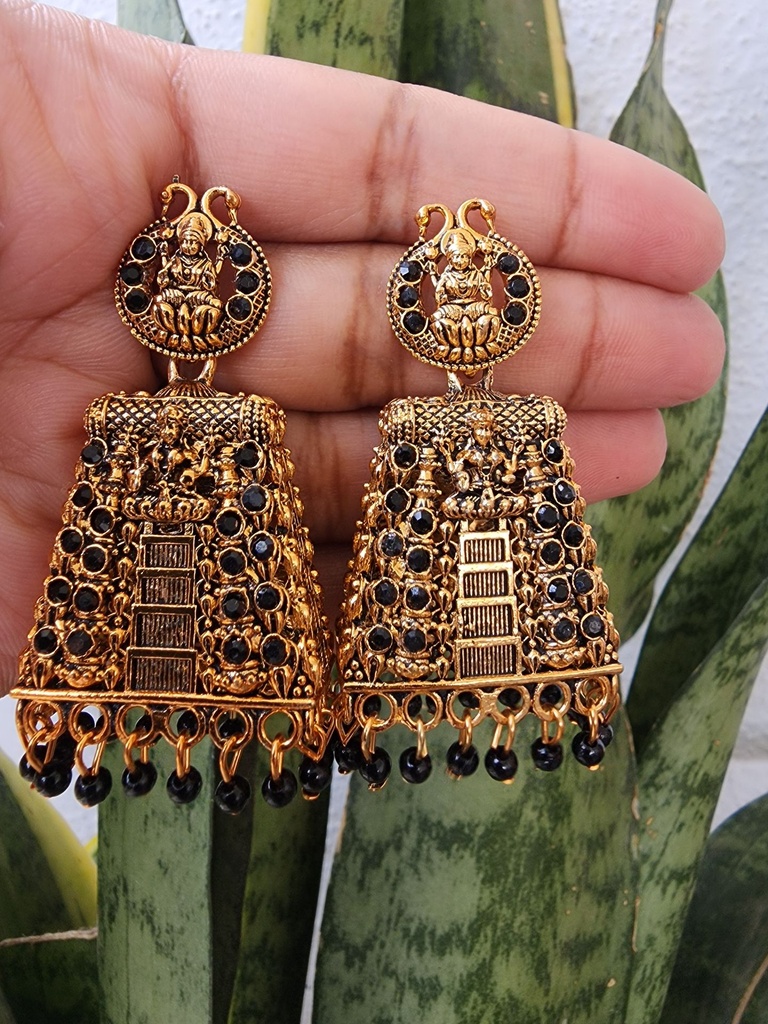 Earring Golden Temple Design (Black Pearl)