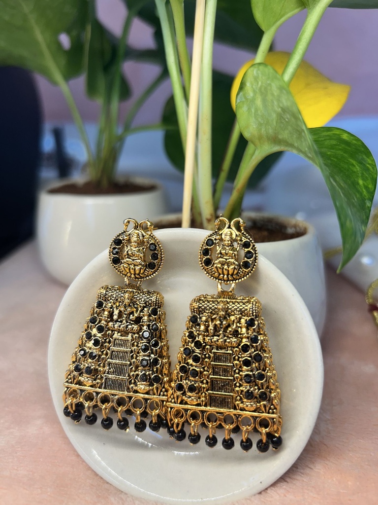 Earring Golden Temple Design (Black Pearl)