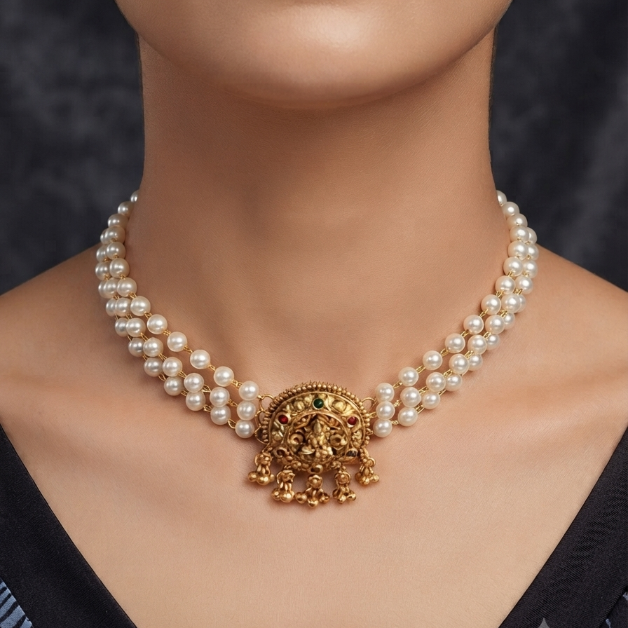 Antique Pearl Choker – Lakshmi Elegance
