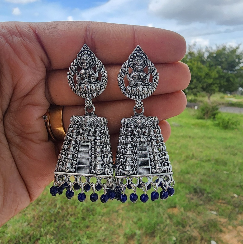 Black Temple Earrings – Blue Stones
