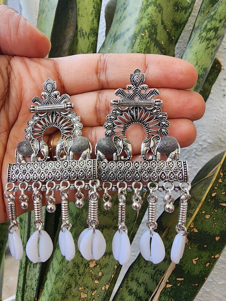 Exotic Silver Oxide Earrings – Shell & Elephant Design
