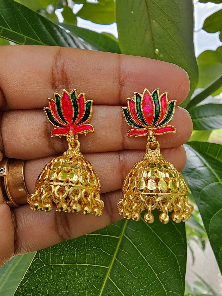 Golden Lotus Jumka Earrings