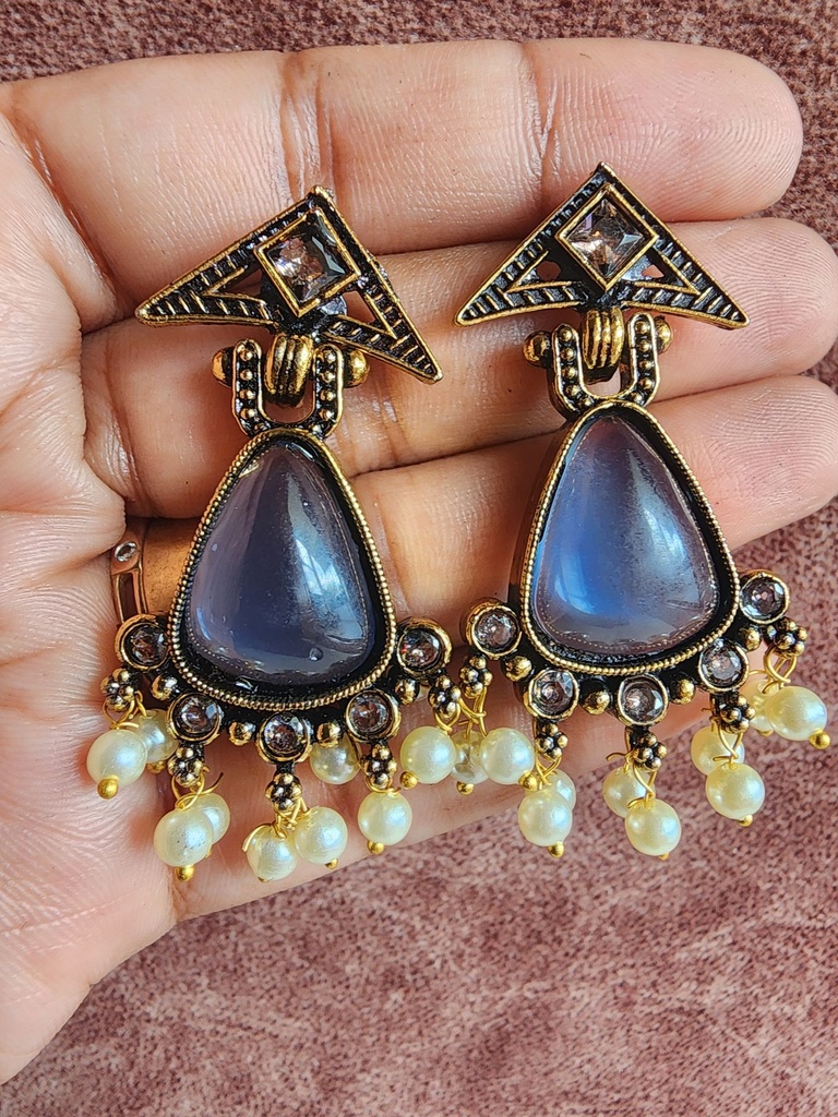 Exotic Grey Stone Pearl Drop Earring