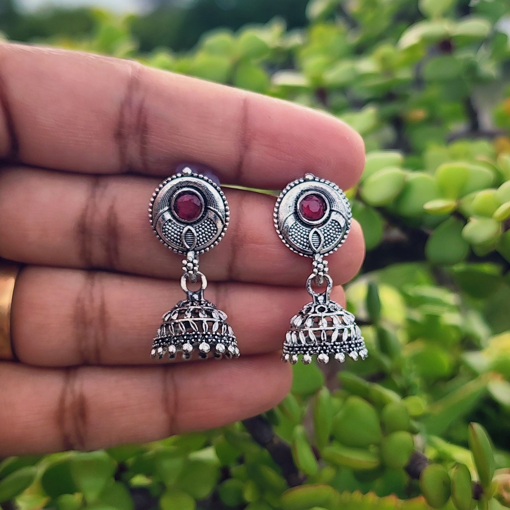 Oxidized Maroon Jumka Earring