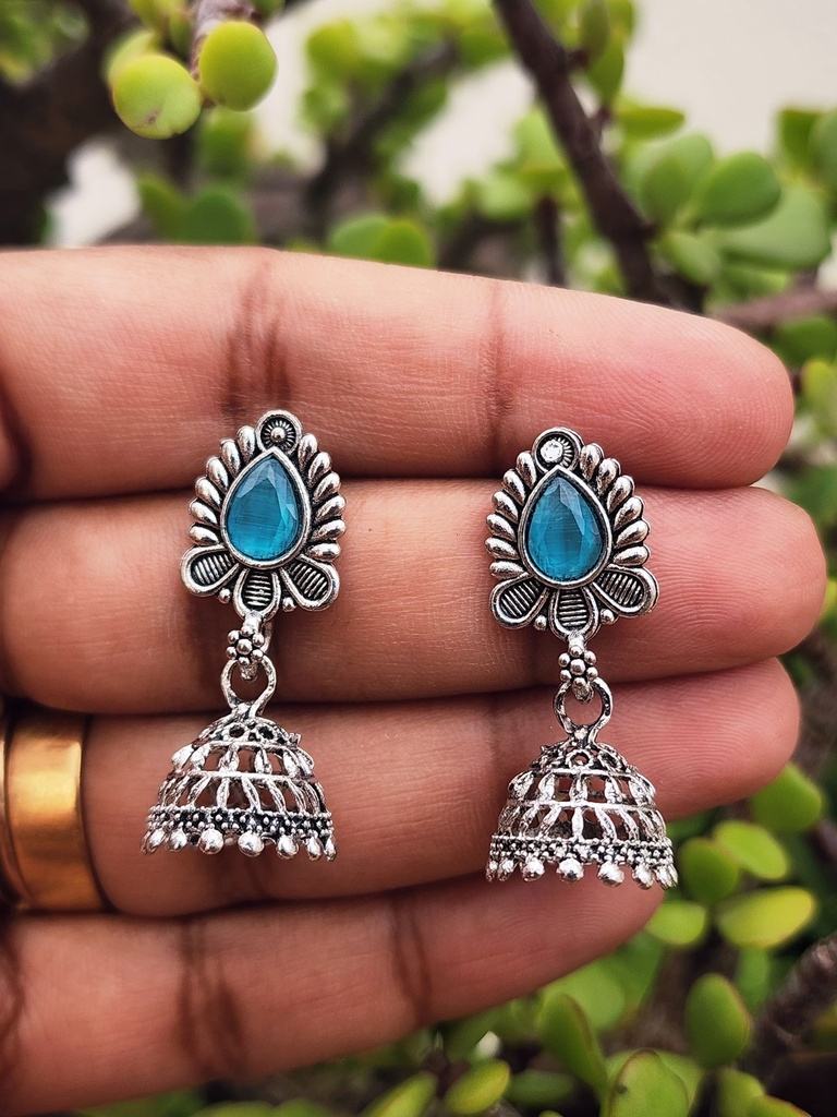 Turquoise-Dark Tilak Jumka Earring