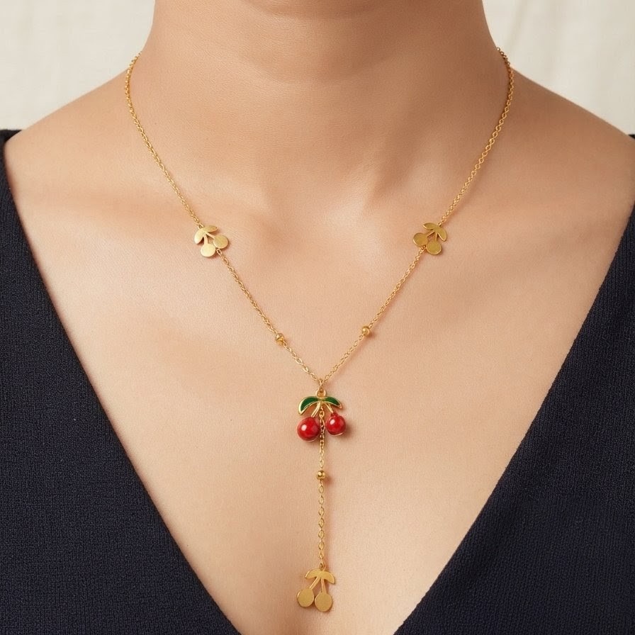[AZ-C002] Radiant Red Cherry Gold Chain