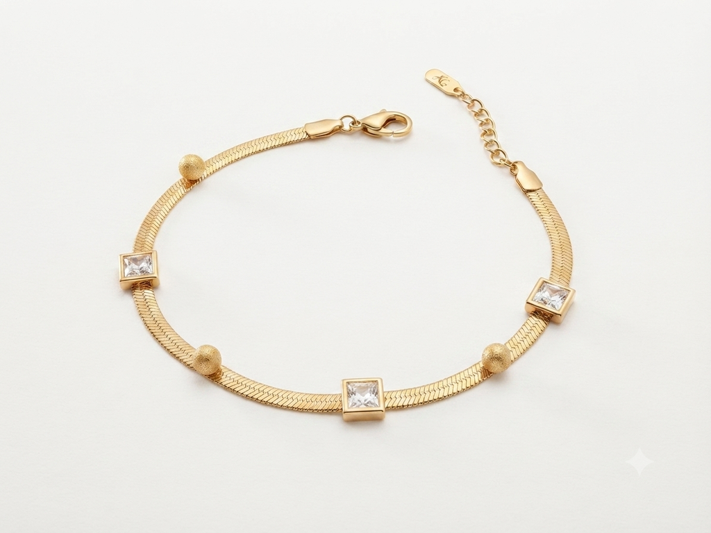 [AZ-B002] Golden Square Elegance Bracelet
