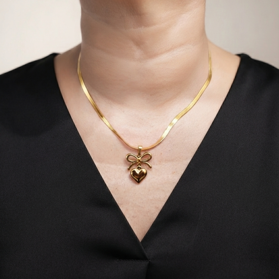 [AZ-C004] Bow & Heart Gold Chain